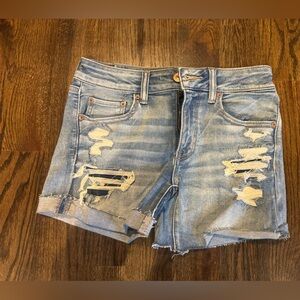 American Eagle Outfitters Ripped Light Blue MIDI  Jean Shorts